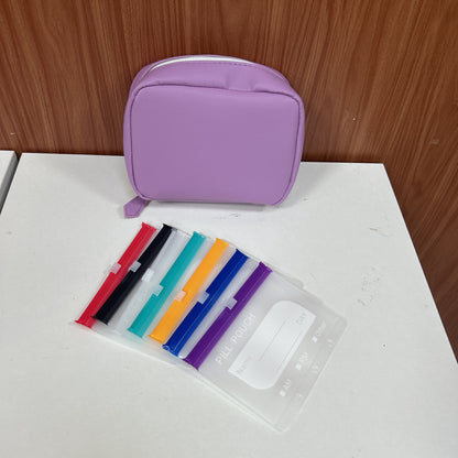 💊A8 Waterproof 14-Pouch Weekly Pill Organizer, Color-Coded Travel Storage for Vitamins & Supplements