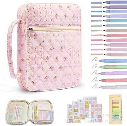 【Your Exclusive Discount】Bible Cover Case for Women Large Bible Bag, Bible Study Supplies Journaling Kit Quilted Church Bag with Handle, Puffer Carrying Case w/Tabs Accessories Easter Mothers Day Christian Gifts for Women Mom