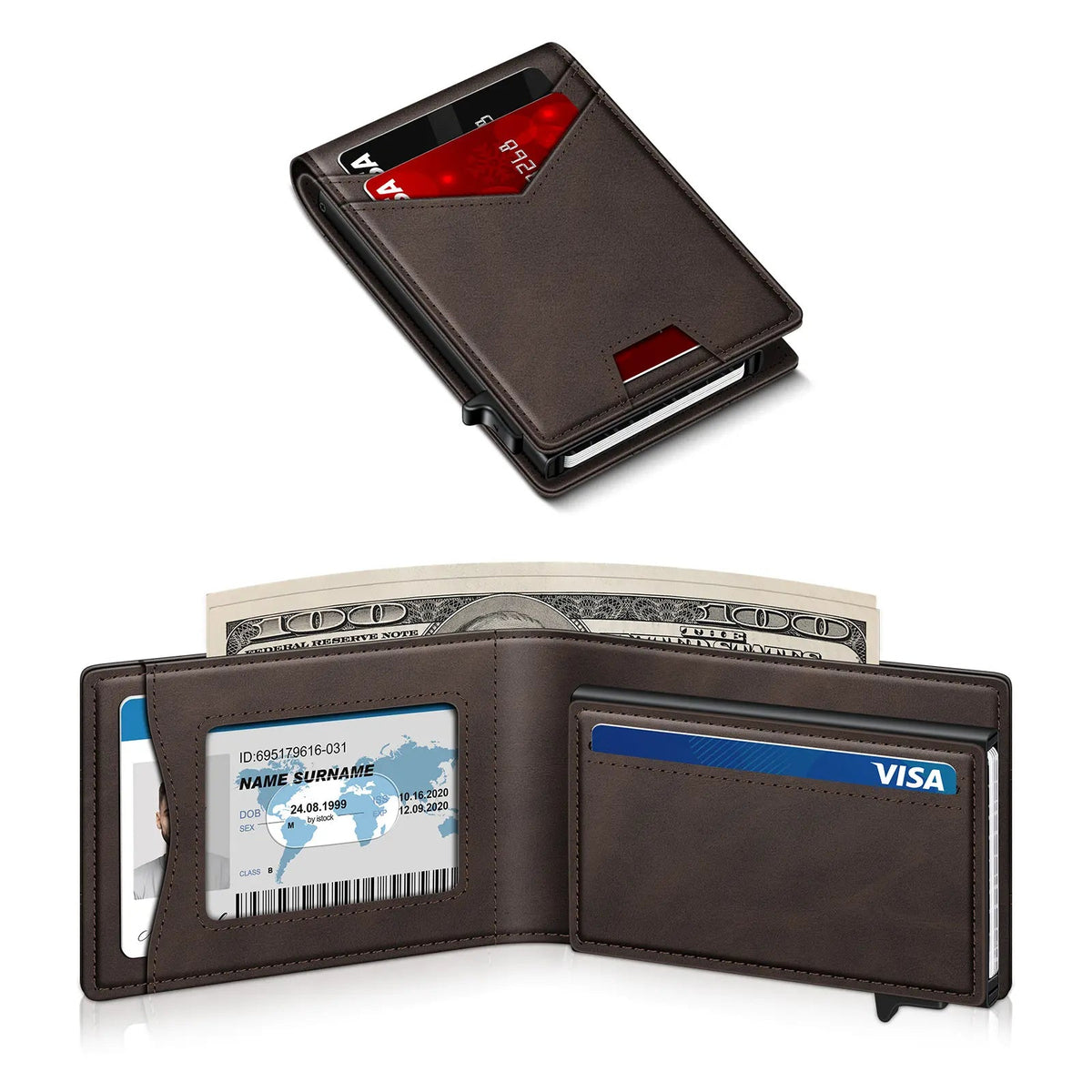🔥 Men's RFID Minimalist Wallet | Slim Bifold Card Holder with Pop-Up Card Slot & Money Clip