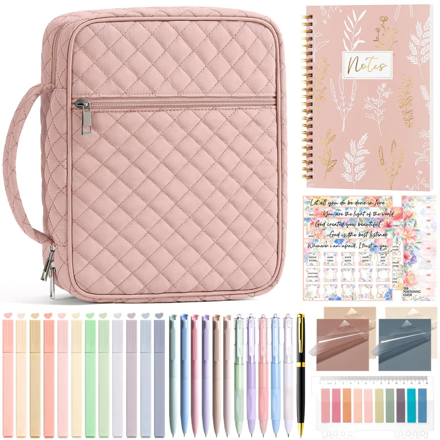 【Your Exclusive Discount】Bible Cover Case for Women Large Bible Bag, Bible Study Supplies Journaling Kit Quilted Church Bag with Handle, Puffer Carrying Case w/Tabs Accessories Easter Mothers Day Christian Gifts for Women Mom