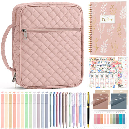 【Your Exclusive Discount】Bible Cover Case for Women Large Bible Bag, Bible Study Supplies Journaling Kit Quilted Church Bag with Handle, Puffer Carrying Case w/Tabs Accessories Easter Mothers Day Christian Gifts for Women Mom