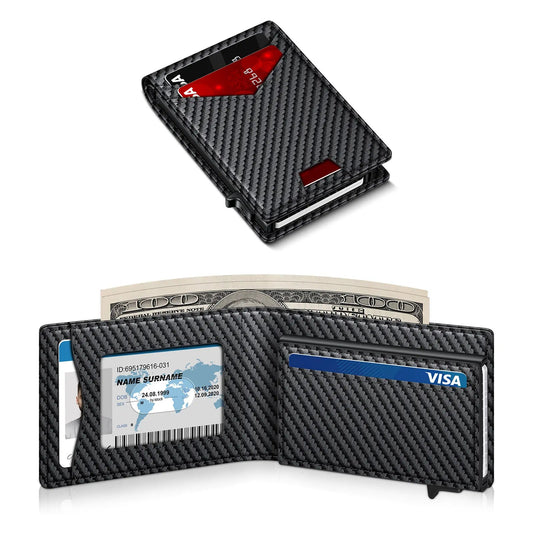 🔥 Men's RFID Minimalist Wallet | Slim Bifold Card Holder with Pop-Up Card Slot & Money Clip