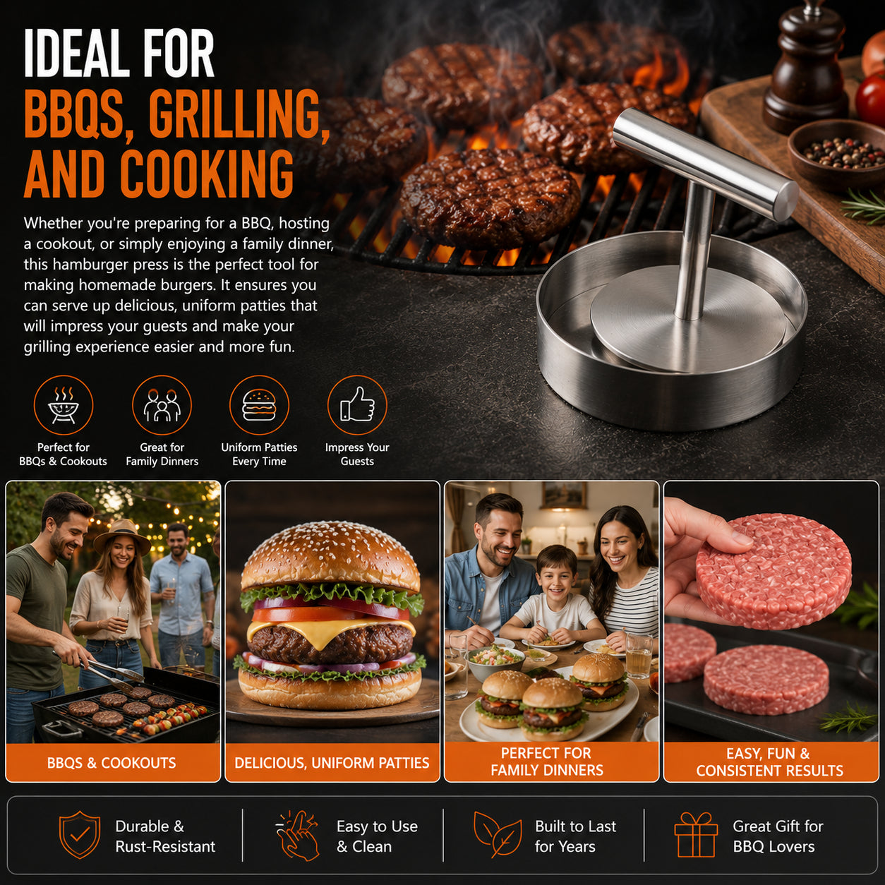 🎁50%OFF &😍 Hot Sale Stainless Steel Burger Press - 1Pc Nonstick Burger Patty Maker Mold