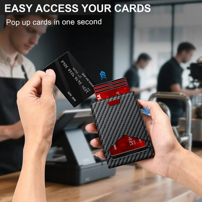 🔥 Men's RFID Minimalist Wallet | Slim Bifold Card Holder with Pop-Up Card Slot & Money Clip