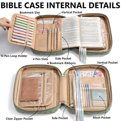 【Your Exclusive Discount】Bible Cover Case for Women Large Bible Bag, Bible Study Supplies Journaling Kit Quilted Church Bag with Handle, Puffer Carrying Case w/Tabs Accessories Easter Mothers Day Christian Gifts for Women Mom