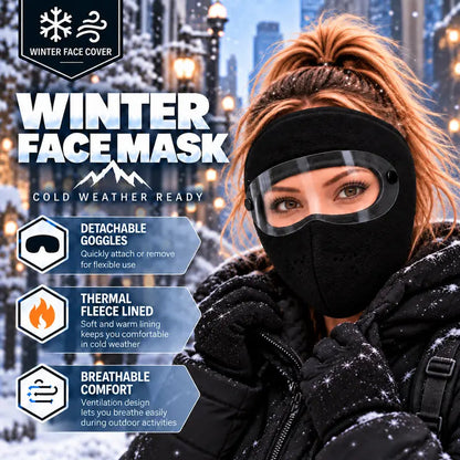 🎄🎁Winter Face Mask with Detachable Goggles, Windproof Thermal Fleece Lined Full Face Cover ❄️